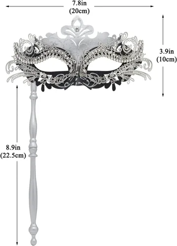 Vista 6 de Coddsmz Máscara veneciana con palo, decoración de Mardi Gras para mujer, máscara de disfraz de Halloween