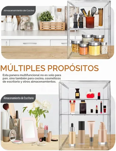 Vista 6 de Caja de pan, cajas de pan grandes para encimera de cocina, contenedor de almacenamiento de pan ajustable de 4 capas, cajas transparentes