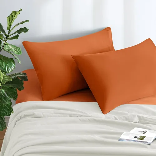 Vista 2 de MILVOWOC - Fundas de almohada de microfibra cepillada, naranja quemado, 20 x 26 pulgadas Juego de 2 piezas, cierre de sobre antideslizante