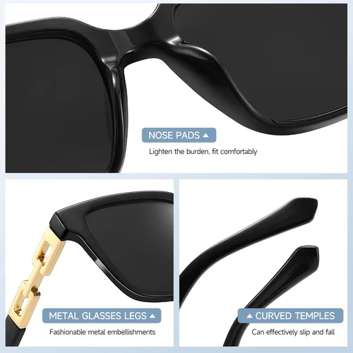 Vista 4 de Colrea Gafas de sol para mujer de moda 2024, clásicas, retro, cuadradas, con protección UV400 de diseño vintage dorado