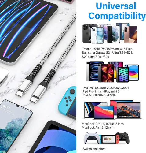 Vista 6 de Cable USB C a USB C (paquete de 3 cables de 1 pie) para iPhone 15, cable de carga rápida tipo C de 60 W para Apple iPhone 15 Pro Max Plus/MacBook