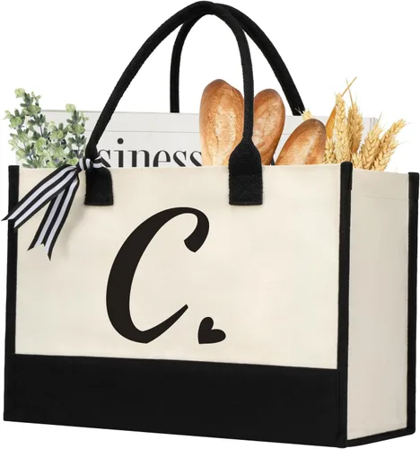 Vista 24 de shenee Initial Canvas Tote Bag, Personalized Beach Bags Gift for Women