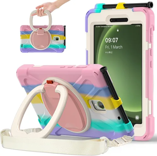Vista 85 de 360 Rotation Case for Galaxy Tab ActivePro/Tab Active4 Pro/Active 5 Pro 10.1" Sturdy Cover Rotate Ring Stand Shoulder Carrying Strap Hand Strap