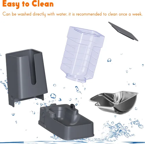 Vista 6 de Dispensador de comida para gatos y dispensador de agua para gatos con cuencos de acero inoxidable, alimentador por gravedad para perros pequeños