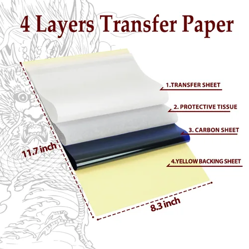 Vista 5 de Magic Creator - 20 piezas de papel de transferencia de tatuajes, plantillas de tatuaje de 4 capas, papel térmico Ultra HD, papel de transferencia