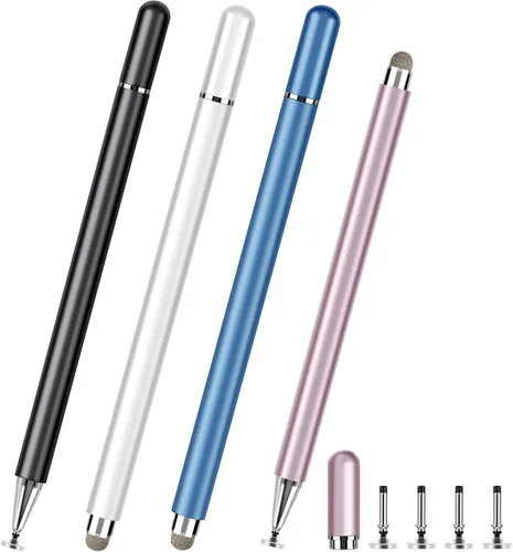 Vista 8 de Lápices ópticos para pantallas táctiles, 4 piezas de lápices ópticos de disco de alta precisión con tapa magnética, lápiz óptico 2 en 1 compatible