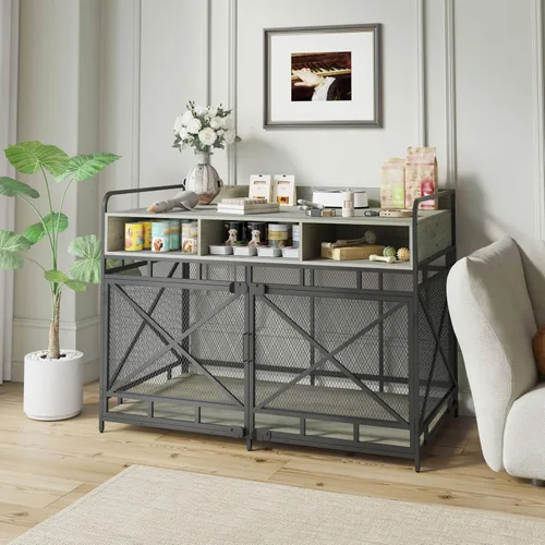Vista 7 de Fulhope Muebles de Jaula para Perros, Mesa Auxiliar de Jaula para Perros de Madera Resistente de 48", Muebles de Perrera XL para Razas Grandes