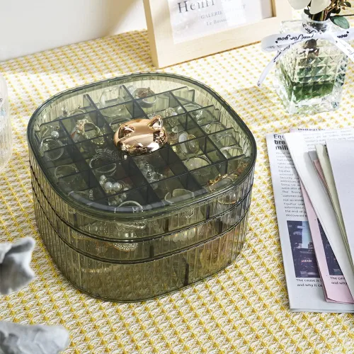 Vista 5 de Sunkaioo Organizador de aretes, caja de joyería transparente apilable de 3 capas con tapa, organizador de aretes para mujeres y niñas, soporte