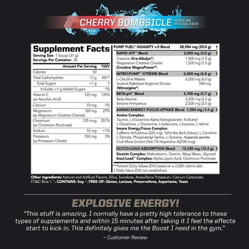Vista 2 de PMD Sports Ultra Pump Fuel Insanity - Pre entrenamiento - Cherry Bombsicle (30 porciones) Sports Omega Cuts Elite Thermogenic Fat Burner