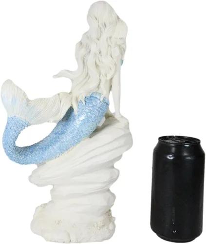 Vista 7 de Ebros Gift Figura náutica marina de sirena de cola azul aguamarina sentada en el mar roca figura 11.5 pulgadas de alto océano aguamarina princesa