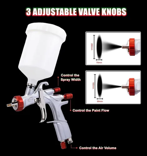 Vista 8 de DAXINYANG YT-160 LVLP Pistolas de pintura automotrices con boquillas de 1.3/1.5/1.7/2.0mm y regulador de aire y separador de agua y aceite, pistola