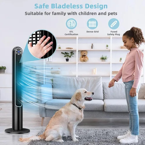 Vista 6 de Tangkula Ventilador de torre de 42 pulgadas con control remoto, ventilador de pie oscilante de 80˚ con pantalla LED, temporizador de 12 horas y 3