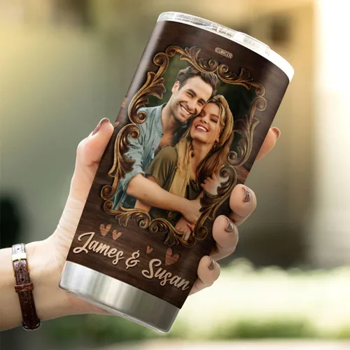 Vista 5 de CUBICER Vaso de café personalizado para aniversario de 10 años, estilo madera, regalo con foto con nombre personalizado para parejas, mujeres