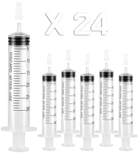 Vista 8 de Paquete de 24 jeringas de plástico de 0.0 fl oz con tapas, estériles, selladas individualmente para rellenar líquidos precisos, medir y alimentar