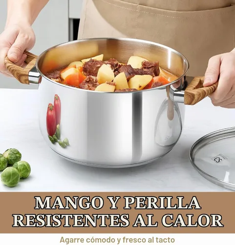 Vista 3 de Olla de acero inoxidable KOCH SYSTEME CS - Olla de inducción de acero inoxidable de 6 cuartos con tapa para pasta, sopa, espaguetis, ollas de sopa