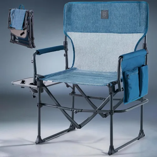 Vista 8 de EVER ADVANCED Silla de directores de camping con mesa auxiliar, plegable portátil con tamaño compacto, silla de césped resistente con bolsillo
