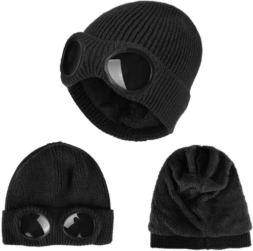 Vista 2 de Belsen Gorro de punto unisex con gafas de invierno cálido a prueba de viento