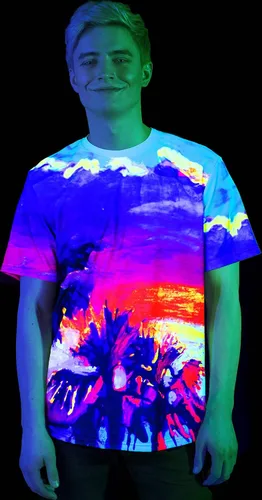 Vista 2 de aofmoka - Camiseta ultravioleta hecha a mano, reactiva a luz negra, con impresión decorativa