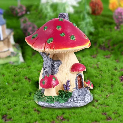 Vista 3 de Happyyami Decoración de plantas de casa de hongos en miniatura, figuras de hadas, estatua de hongos, adorno de estatua de hongo, adorno de bricolaje