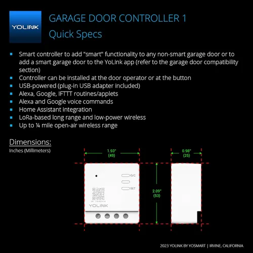 Vista 3 de YoLink Controlador de Puerta de Garaje - Control Remoto para Abridor de Puerta de Garaje Existente, Controlador de Operador de Puerta de Garaje