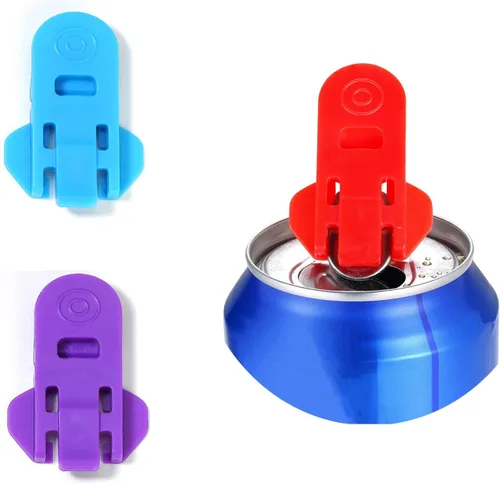 Vista 8 de Abrelatas manual fácil, paquete de 6 abridores de latas de cerveza de soda colorida y protector de latas de bebidas, escudos de plástico de alta
