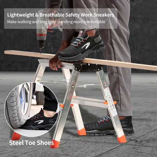 Vista 3 de Zapatos de trabajo para hombre con puntera de acero para hombre, transpirables y ligeros, zapatos de seguridad con punta compuesta, zapatos