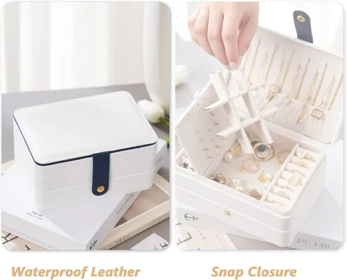 Vista 2 de KOOAAICCHI Joyero pequeño, organizador de joyas de viaje, cajas de joyería portátiles para mujeres y niñas, regalo de doble capa, soporte de joyería