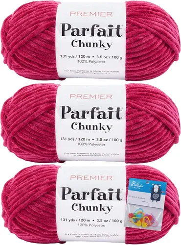 Vista 35 de Premier Yarns Parfait - Ovillo de felpilla grueso, 3.5 onzas, 6 unidades, peso súper voluminoso, paquete de 3 unidades con marcadores de puntada