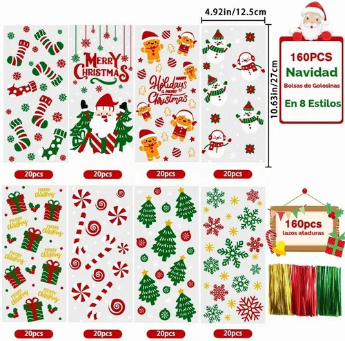 Vista 2 de YUJUN 160 bolsas de celofán de Navidad, suministros para fiestas