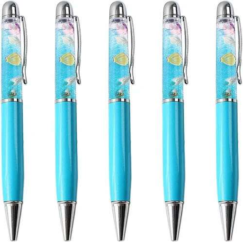 Vista 12 de Gullor 5 piezas de bolígrafos retráctiles, bolígrafo de arena líquida brillante con detalle de flotación dinámica, serie Océano