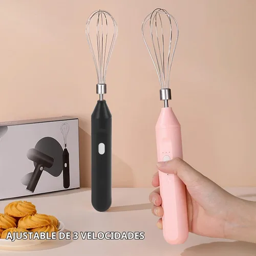 Vista 2 de Batidor eléctrico de huevos, batidora de mano inalámbrica de 3 velocidades para hornear en casa (negro)