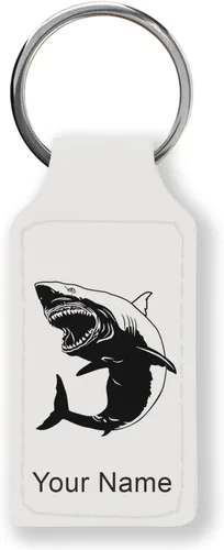 Vista 36 de Llavero rectangular, gran tiburón blanco, grabado personalizado incluido, Bambú