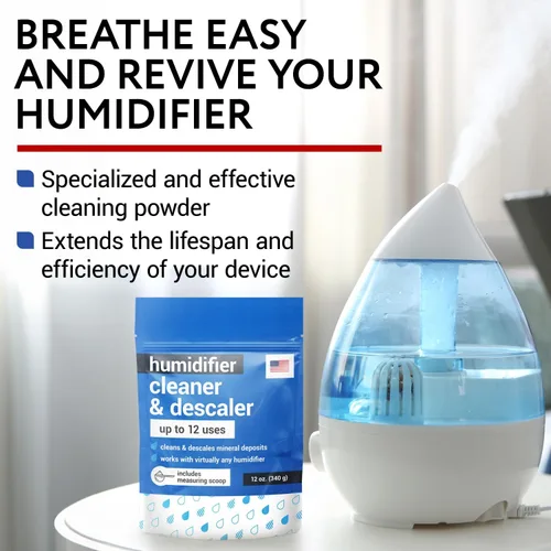 Vista 6 de IMPRESA Humidificador limpiador y descalcificador en polvo, 12 onzas, 12 usos, polvo de ácido cítrico y removedor de minerales de agua