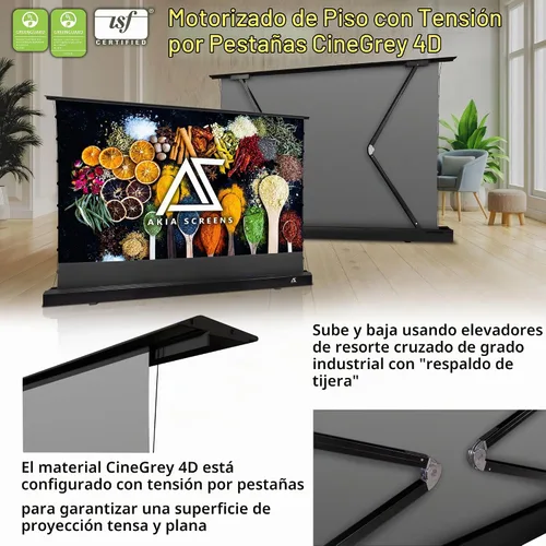 Vista 6 de Akia Screens AK-FMT101UH2-C4D-X - Pantalla de proyector de suelo de 101 pulgadas motorizada con control remoto, pantalla de proyector ALR que