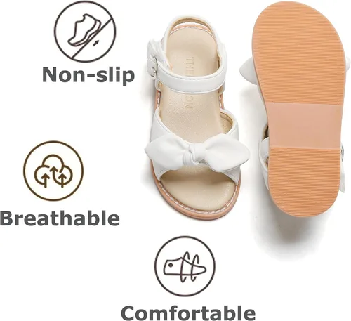Vista 7 de THEE BRON Sandalias para niñas pequeñas, zapatos de vestir para niña de flores, zapatos planos de verano con punta abierta
