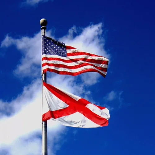 Vista 8 de Bandera del estado de Alabama de 3 x 5 pies para exteriores, doble cara, 3 capas, poliéster, AL Alabama, banderas con 2 ojales de latón