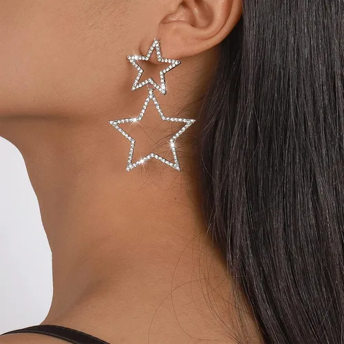 Vista 3 de Star Earrings for Women Laser Star Sequin Earrings for Teen Girls Fringe Star Dangle Earrings Iridescence Star Design Drop Earrings Pearl Earrings