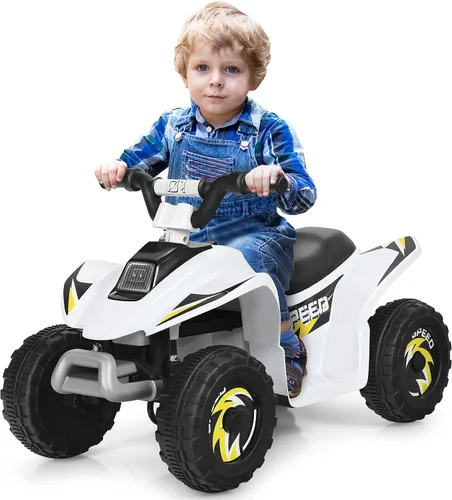 Vista 10 de HOMGX - Cuatrimoto para niños, mini cuádruple eléctrico con ruedas antideslizantes, 4 ruedas alimentadas por batería de 6 V para niños con 2