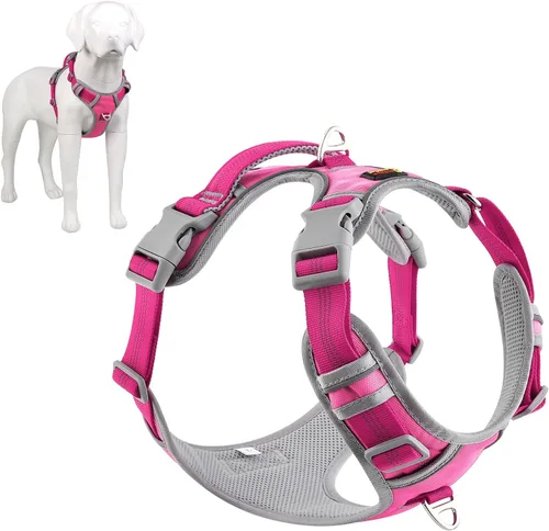 Vista 13 de Plutus Pet Arnés para perro sin tirones, liberación en el cuello, arnés reflectante ajustable para perro, asa de fácil control para caminar