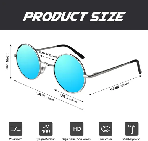 Vista 64 de CGID Gafas de sol unisex polarizadas redondas E01 Lennon