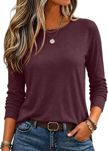 Vista 19 de Zeagoo Paquete de 3 camisetas de manga larga para mujer, estilo casual, suave, cuello redondo, básicas, ropa de otoño Z Rayas Azul 273