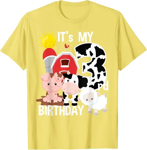 Vista 31 de Camiseta con diseño de animales de granja con texto en inglés "It's My 3rd Birthday" Negro