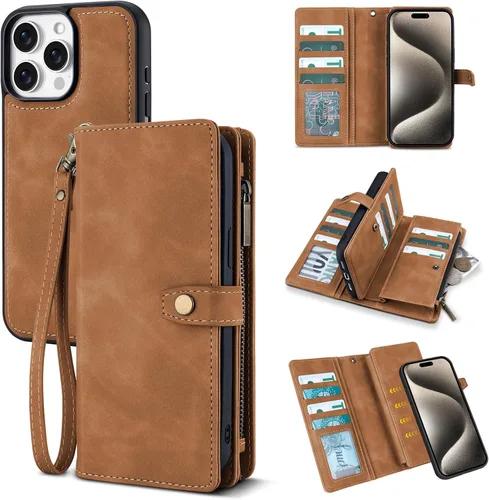 Vista 47 de TwoHead Funda tipo cartera para iPhone 12 Pro Max con tarjetero, funda magnética desmontable para teléfono 12 Pro Max, piel sintética, a prueba