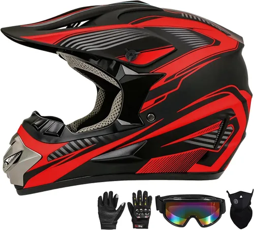 Vista 11 de Casco de motocross, ATV para jóvenes y niños, casco de motocicleta todoterreno BMX de 4 ruedas, con certificado DOT, con guantes y máscara de gafas