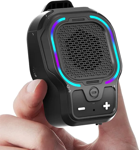 Vista 8 de Altavoz Bluetooth portátil, altavoz inalámbrico portátil con clip magnético, mini altavoz de sonido de alta fidelidad con 3 modos de luz, micrófono
