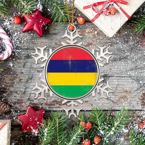 Vista 7 de Bandera de Mauricio adorno colgante para árbol de Navidad, bandera nacional, silueta de Mauricio, decoración de Navidad, regalo de vacaciones