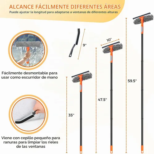 Vista 3 de Herramienta de limpieza de ventanas para el hogar, kit de escobilla de goma de 59.5'' para parabrisas de automóvil, puerta de ducha, limpieza