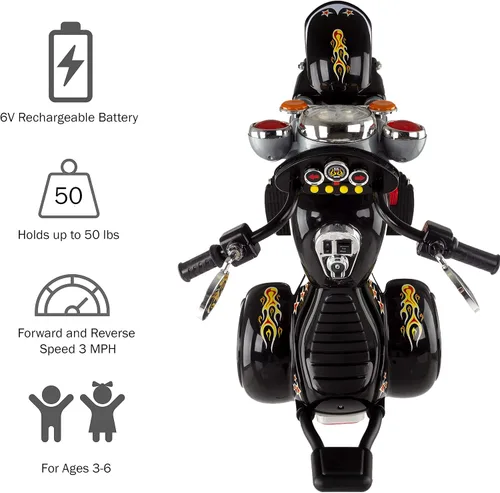 Vista 10 de Motocicleta Chopper de 3 ruedas para niños, triciclo, funciona a pilas, juguete de paseo de Lil 'Rider, juguete de paseo para niños y niñas