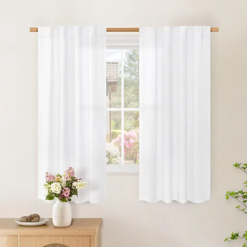 Vista 66 de BGment Cortinas cortas de lino marfil de 36 pulgadas de largo para ventanas de cocina, pequeñas cortinas texturizadas rústicas para café sobre
