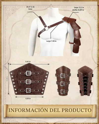 Vista 3 de Panitay Juego de disfraz renacentista para hombre de 8 piezas Color envejecido.
